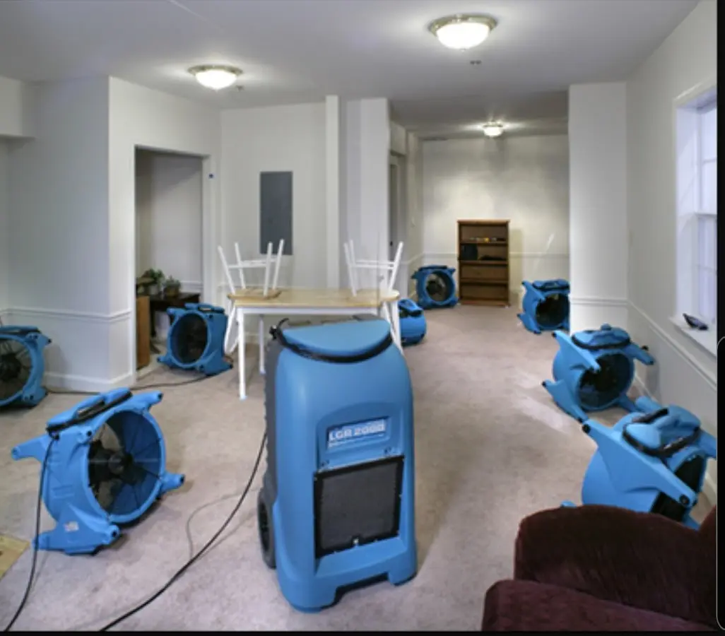 Air movers and dehumidifier setup for Water Damage Restoration in Rapid Valley